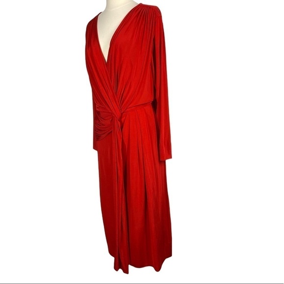 JASON WU COLLECTION Jersey V-Neck Twist Long Sleeve Red Dress New Size 14 - Picture 3 of 6